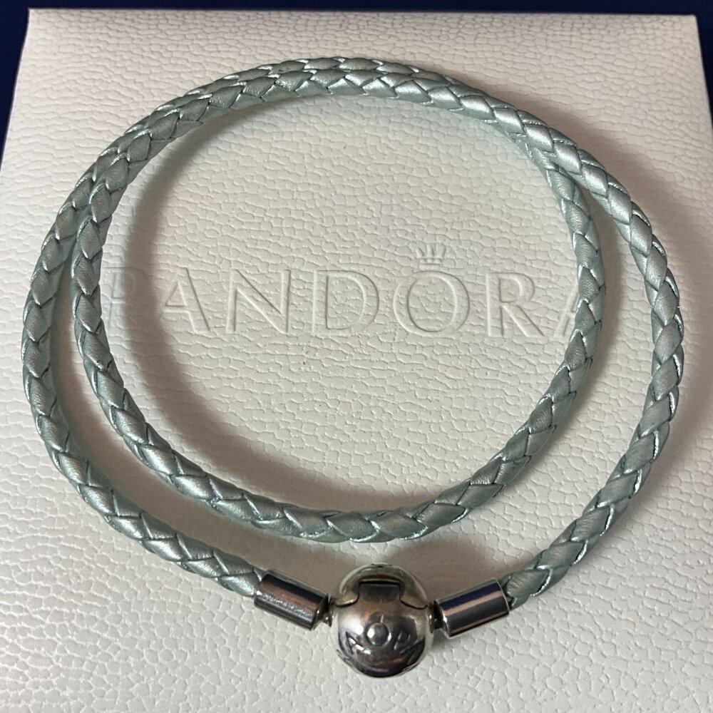 NWOT Pandora 925 Light Blue Leather Bracelet 14.5" 590734CBL-D - Picture 2 of 5